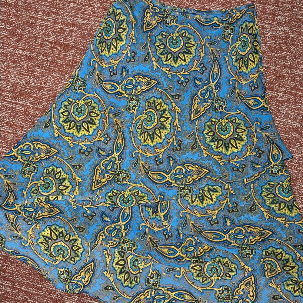 Evan Picone skirt blue ruffle hem paisley bohemian midi skirt women’s‎ 6P